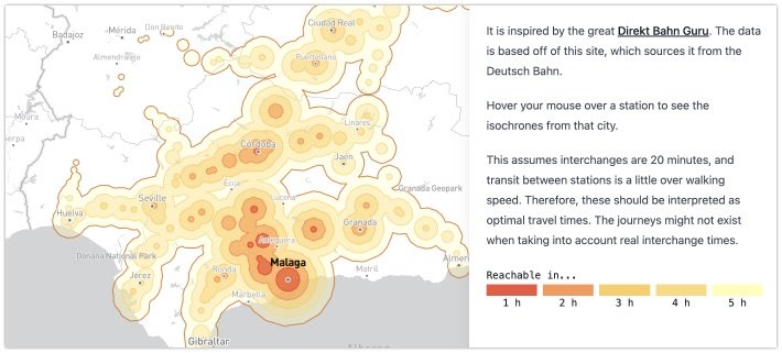 Plotting how long journeys take when travelling by train from Malaga