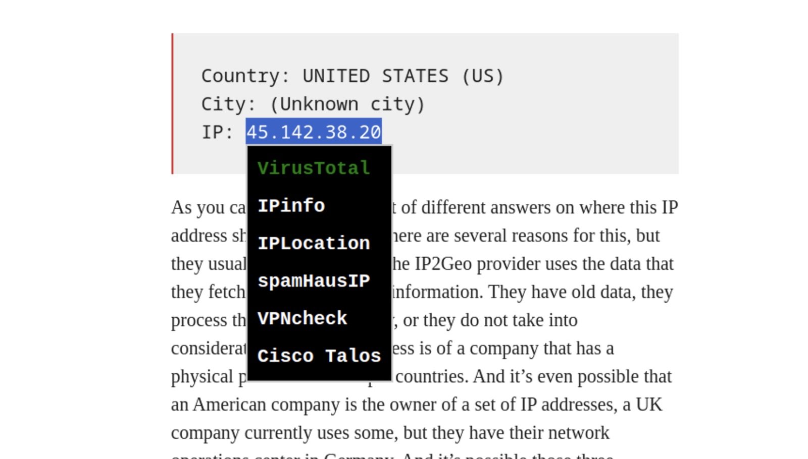 Quick menu to immediately search for information