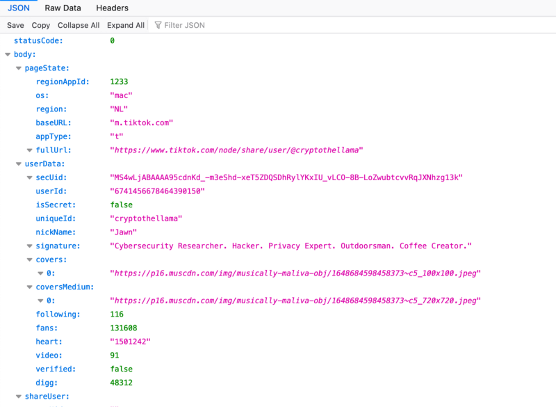TikTok JSON data