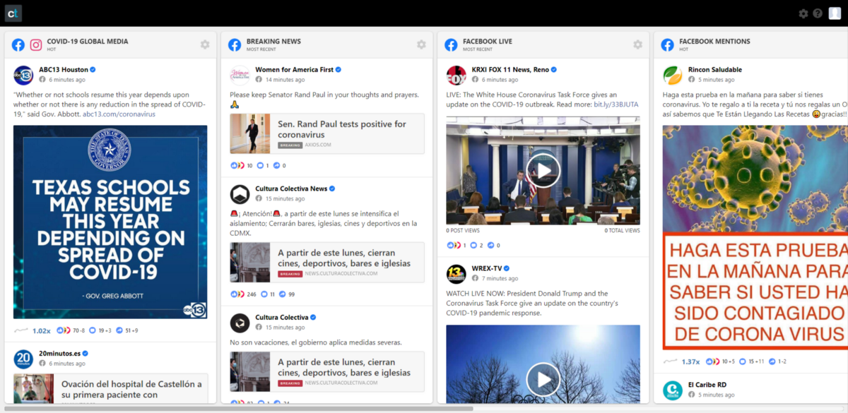 Watching news and social media posts live via CrowdTangle