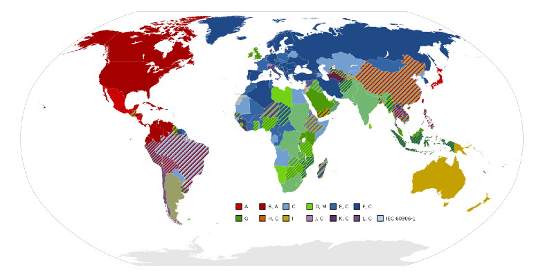Distribution of socket types throughout the world — Image by Wikimedia