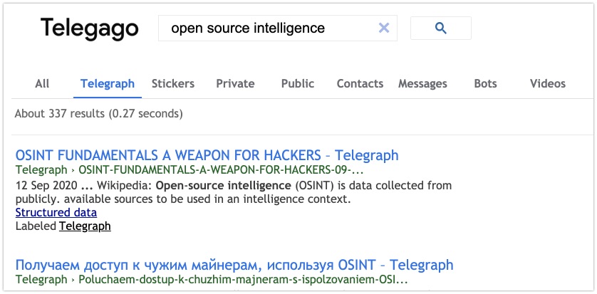 Searching anything Telegram related within Google