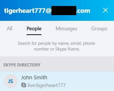Searching by email address in Skype