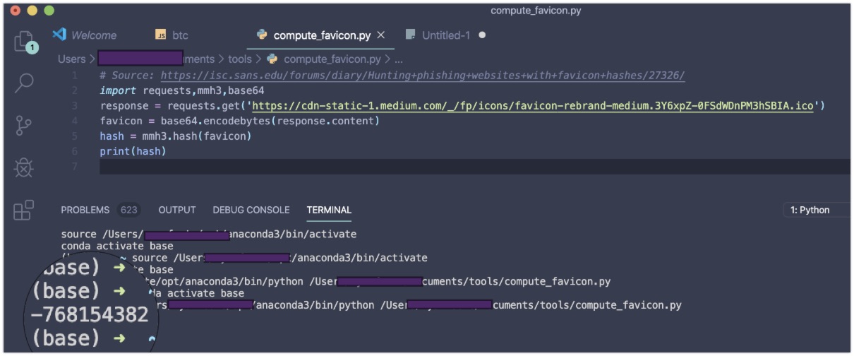 Calculating a favicon hash