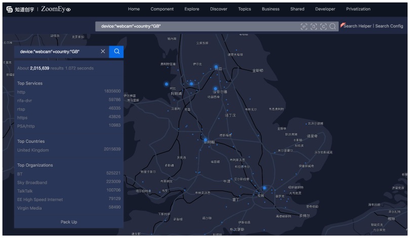 Searching for internet connected webcams in the UK with Zoomeye