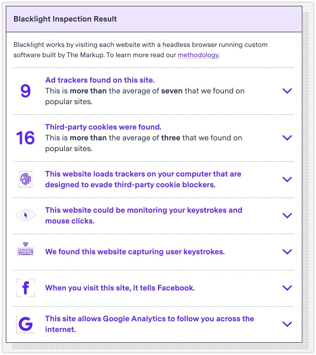 Detecting all trackers at 'purina.com'