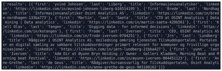 Output of the small company OSINT Analytics