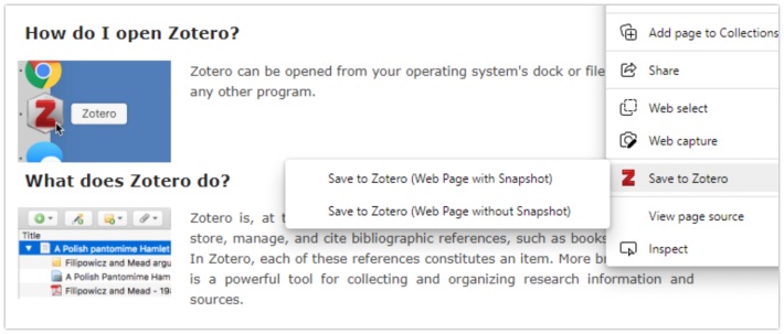 Saving pages with Zotero