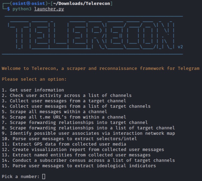 Telerecon, for insights into Telegram users