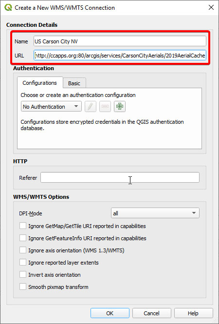 Creating a connection to the WMS service