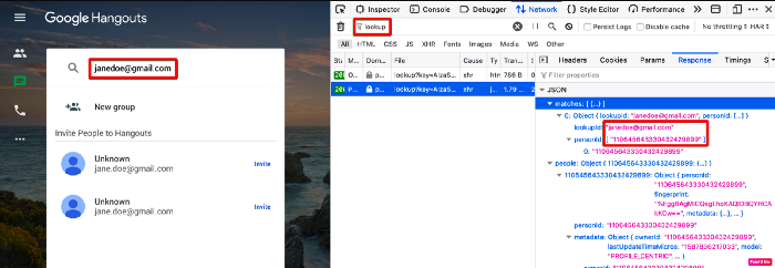 Using Hangouts to find the user id