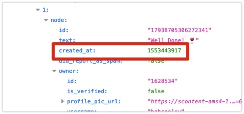 Example of the metadata shown of URL: https://www.instagram.com/p/BvZCk-ig9kM/?__a=1
